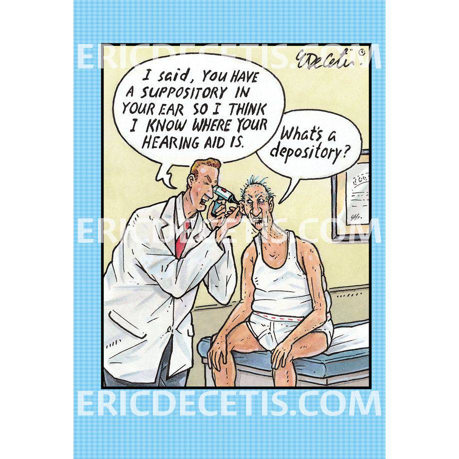 Pictura birthday card titled "What's a Depository?" by Eric Decetis, featuring colorful, playful illustrations on an everyday card.